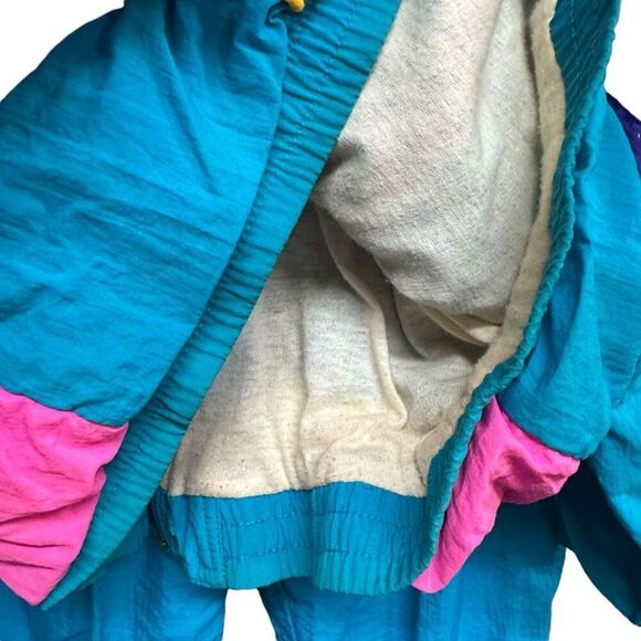 VTG 80s/90s Windbreaker Tracksuits Pink/Blue Jacket & Pants Set girls size 14 - Picture 9 of 16